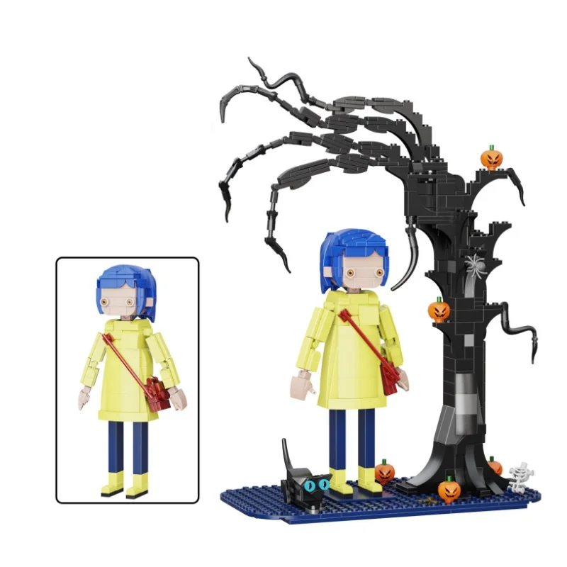 

New Hot Coralines Jones and The Cat Building Block Set Thrilling Dark Animated Characters Model Toys Kids Adults Halloween Gifts