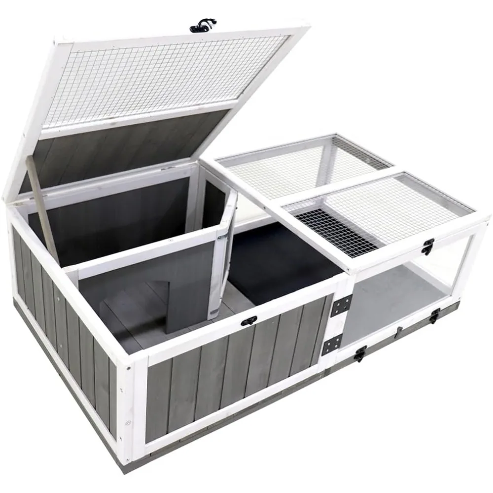 

43" Large Tortoise House Habitat Wooden Tortoise Habitat Cage with Removable Waterproof Tray Indoor/Outdoor Reptile Terrarium Sm