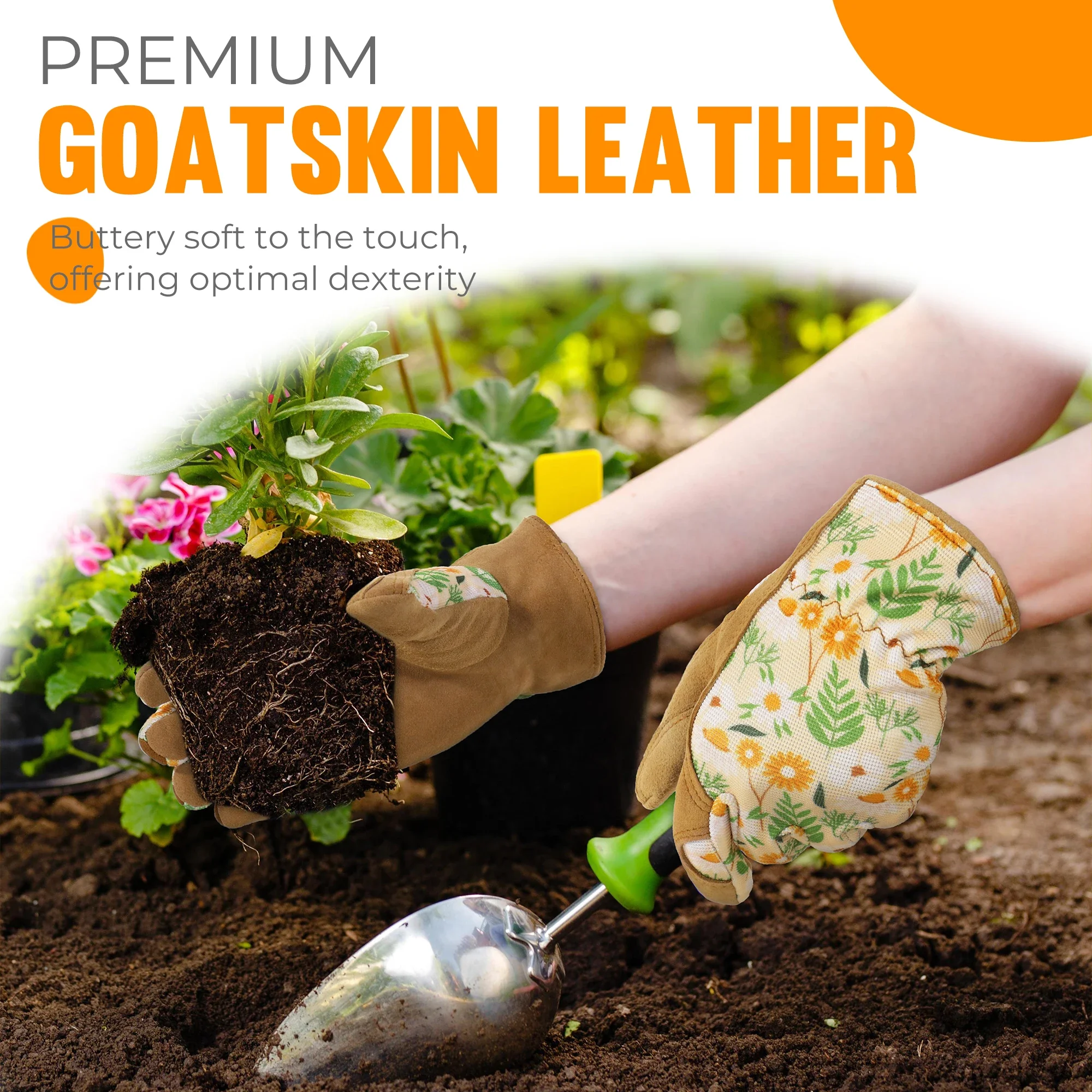 Handlandy luvas de jardinagem para mulheres, respirável senhoras pele de cabra couro vida diária quintal luvas de trabalho melhor presente para jardineiros