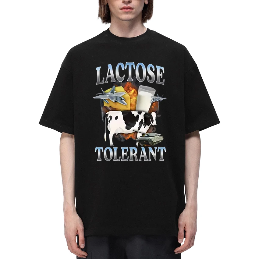 

Summer Lactose Tolerant Funny Milk streetwear Oversized t-shirt Men Women short sleeve Tee shirt 100% Cotton O-Neck Unisex Tops