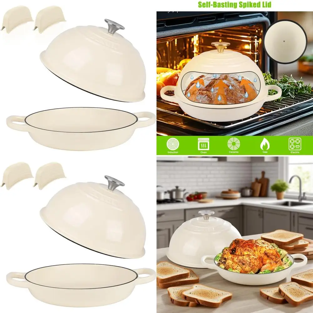 

Enameled Cast Iron Dutch Oven Pot with Lid, Non-Stick Bread Baking Dish for Oven and Stovetop, White (Ideal for Roasting, Braisi