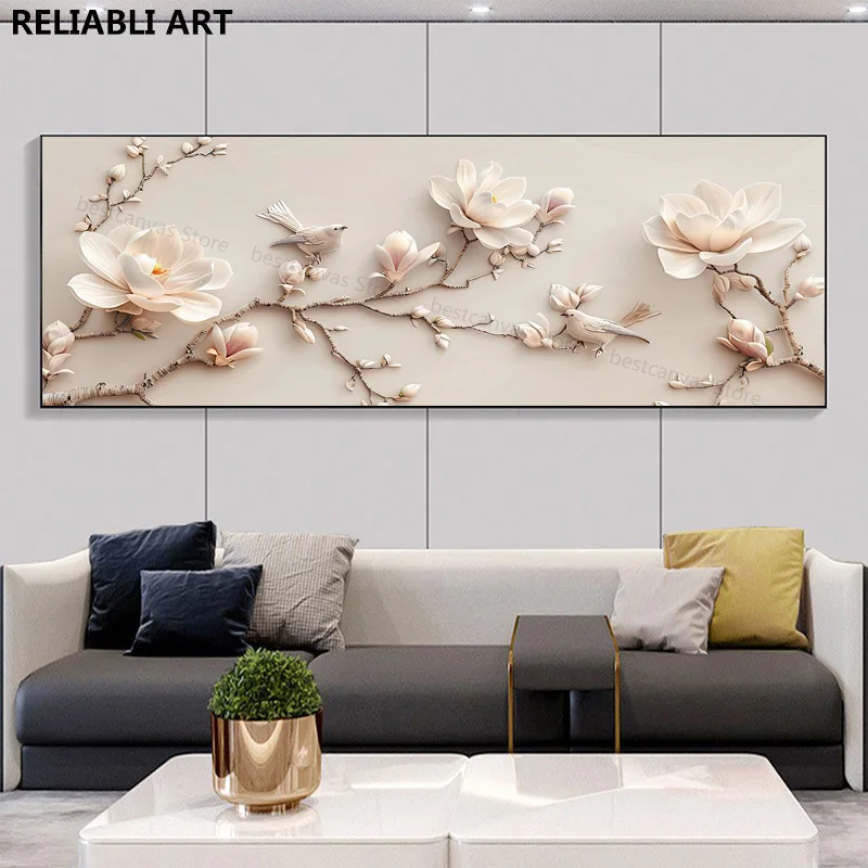 

3d Embossed Wall Art Painting,Abstract Blooming Blossom Flower Canvas Print Poster, Living Room Home Decor Picture,Unframed