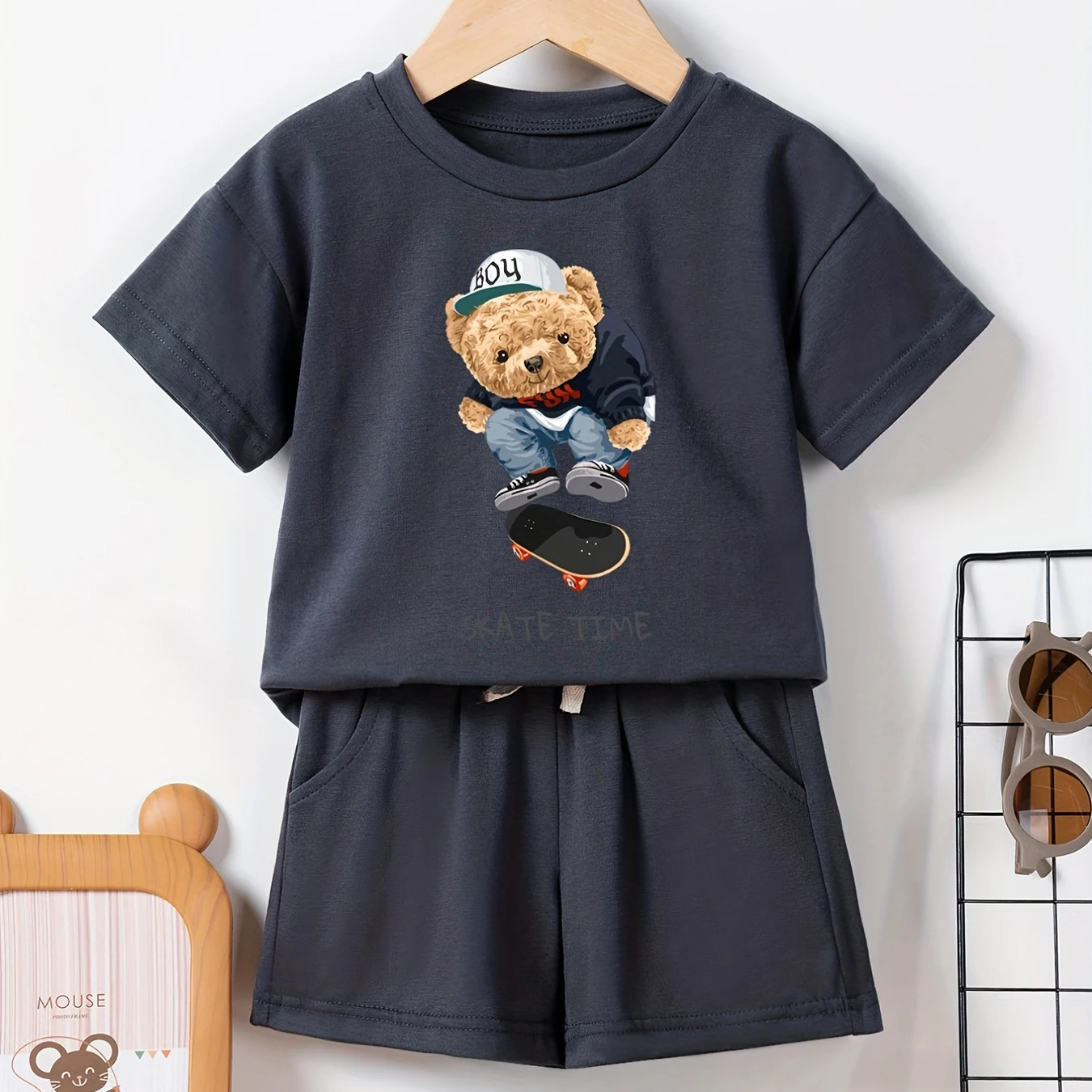 Summer Kids Boys Girls Casual Suit Cartoon Print Short Sleeve T-shirt Top And Shorts Kids Boy 2 Pieces Costume Set