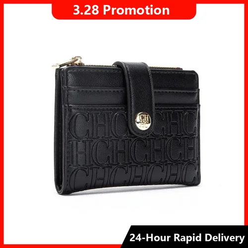 Imagen 1 del producto CH-funda para tarjetas de diseño cuadrado Retro clásico de marca de lujo, botón de moda, Clip plegable clásico para dinero, compacto, ligero, de lujo para mujer