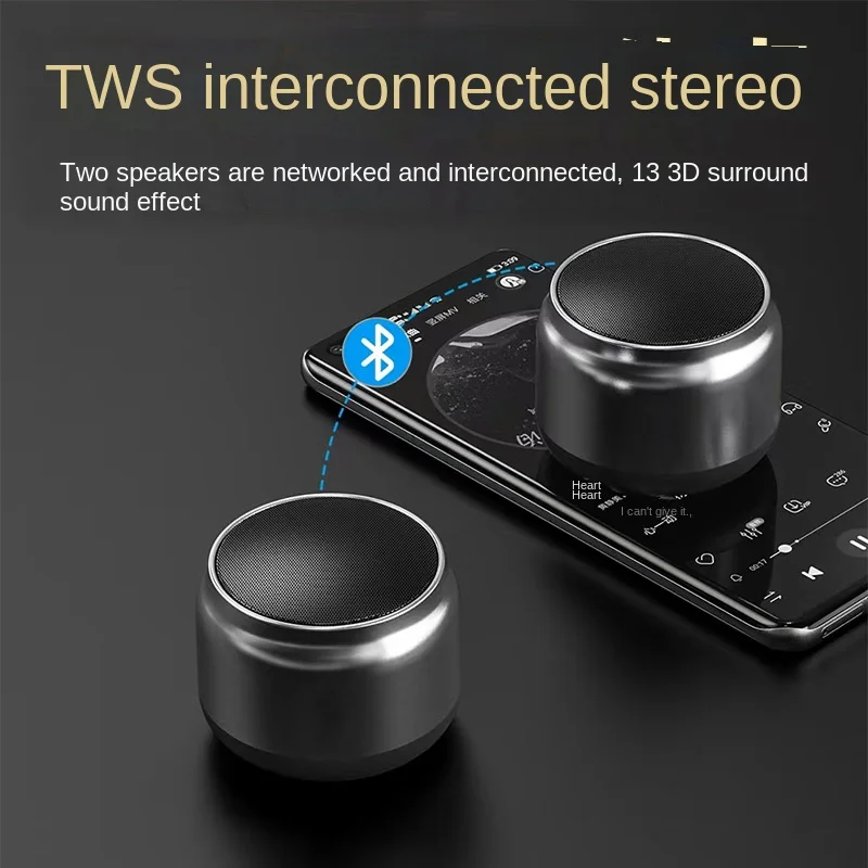 Subwoofer sem fio Bluetooth, Criativo Hifi Stereo, Metal Music Player, Mini alto-falantes