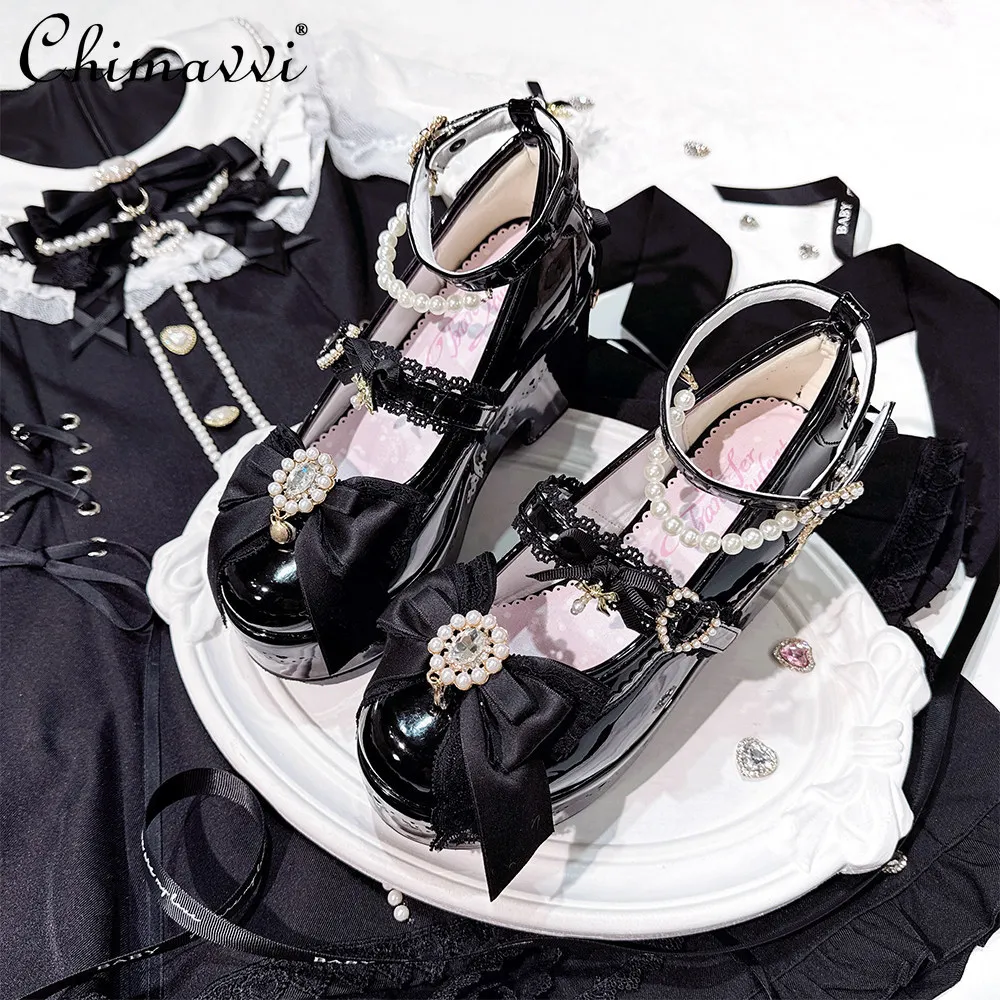 

Оригинальные туфли в японском стиле с низким вырезом, серия Mine, милые туфли с бантиками, элегантные туфли в стиле принцессы на толстой подошве, женские туфли-лодочки