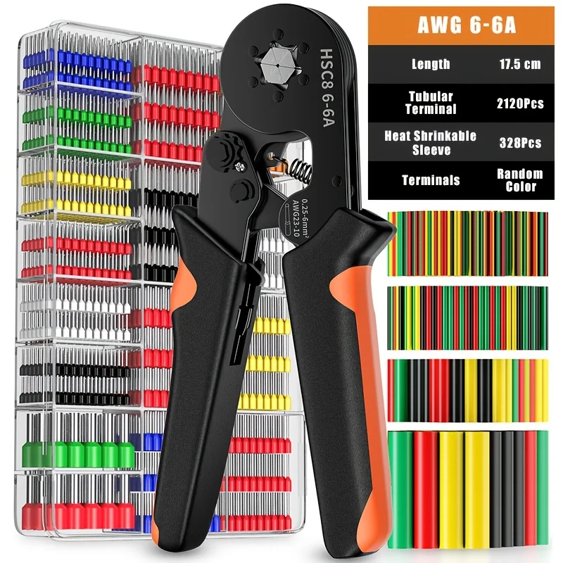 2449pcs Heavy-Duty Ferrule Crimping Tool with Self-Adjustable Ratchet Mechanism-Terminal Crimping Pliers Set, 2120Wire Connectors&328 Heat Shrinkable Sleeve, Automotive Industrial Electrical Wiring, Non-Electric-Ideal for DIY&Professional Electrician view 5