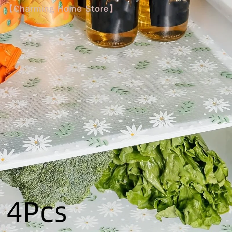【M】4Pcs Kitchen Cabinet Liners EVA Shelf Drawer Mat Non-Adhesive Waterproof Anti-Slip Anti-Dust Fridge Table Mat For Home Use