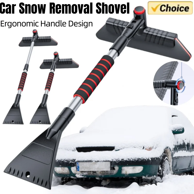 2 In 1 Car Snow Shovel Ergonomic Handle Retractable Snow Remover Front Windshield Ice Scraping Defrost Broom Auto Cleaner Tool