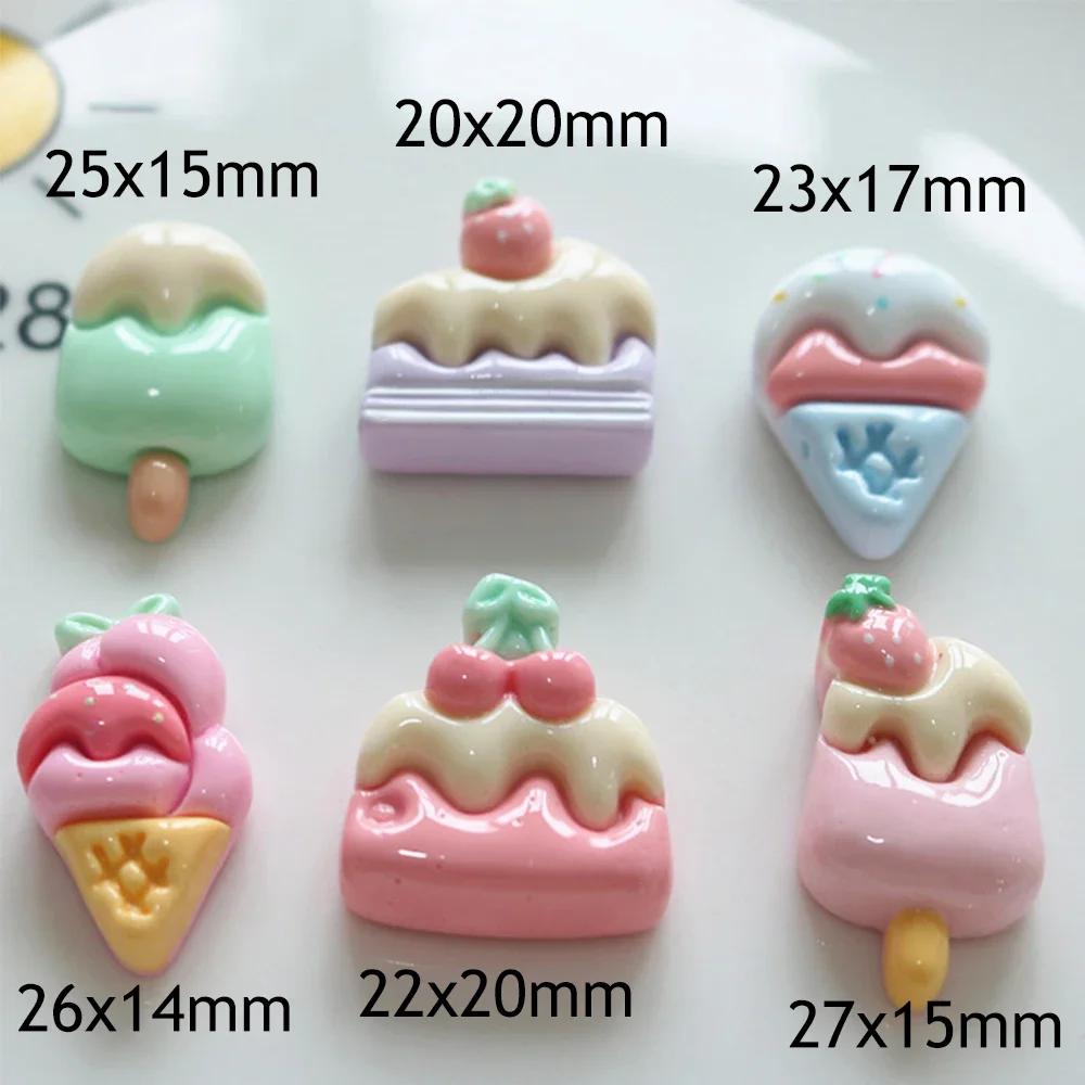 10PCS Shiny Ice Cream Cake Series Miniature Flat Back Resin Cabochons For Hairpin Scrapbooking DIY Home Decor Craft Accessories