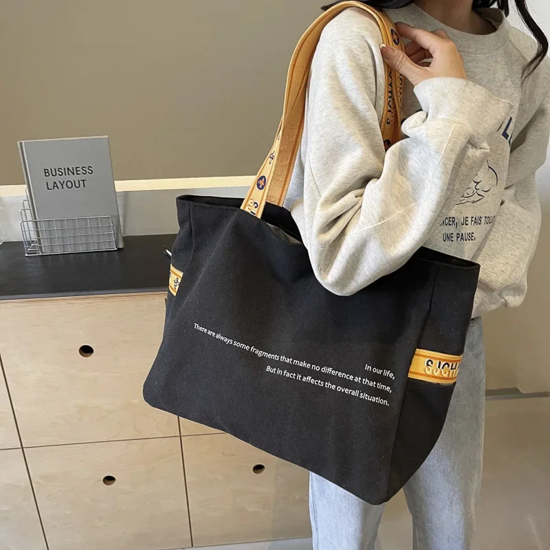 Canvas Letter Printing Large-capacity Tote Bag Women\'s 2024 Autumn and Winter New Commuting Shoulder Handbag Women