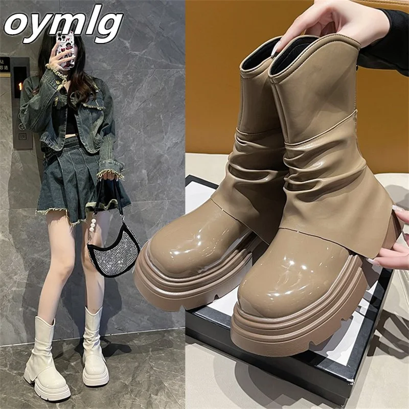 Women's Boots Show Thin Mid Sleeve Boots Children's Thick Sole 2023 New Vintage Thick Heel Fried Street Thin Short Boots