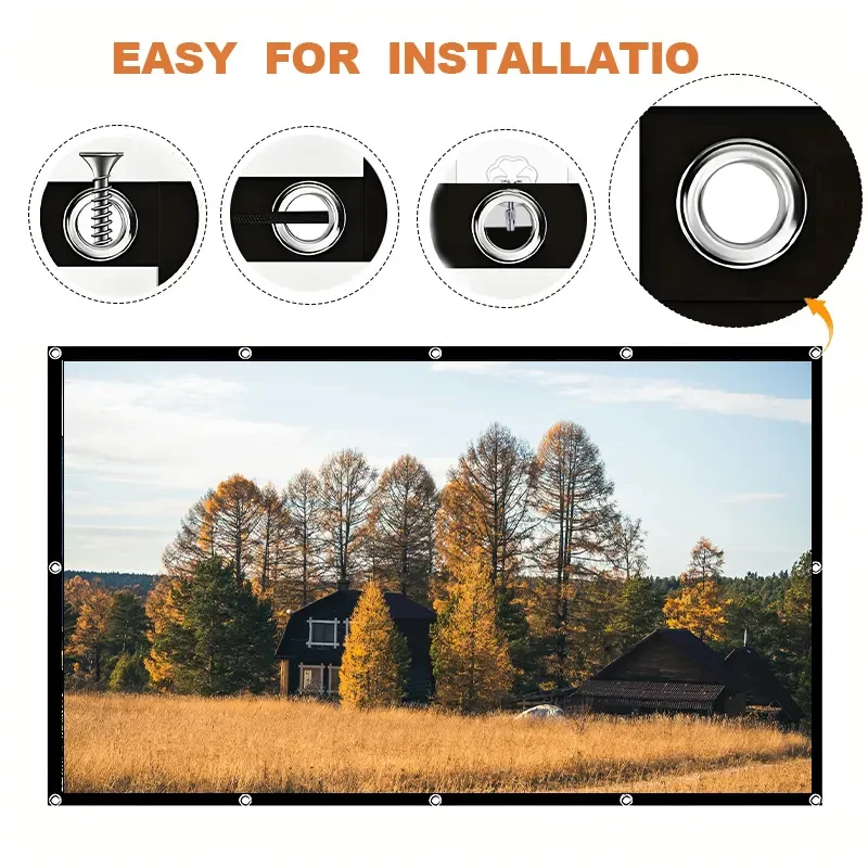 Tela de projeção de filme branco clássico de 60 polegadas com corda. Pode ser limpo e engomar sem se preocupar com ficar sujo.