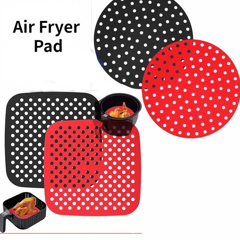 Reusable Silicone Air Fryer Liner Mat Non-Stick Steamer Pad Baking Inner Liner Cooking Mat for Kitchen Accessories Round Square