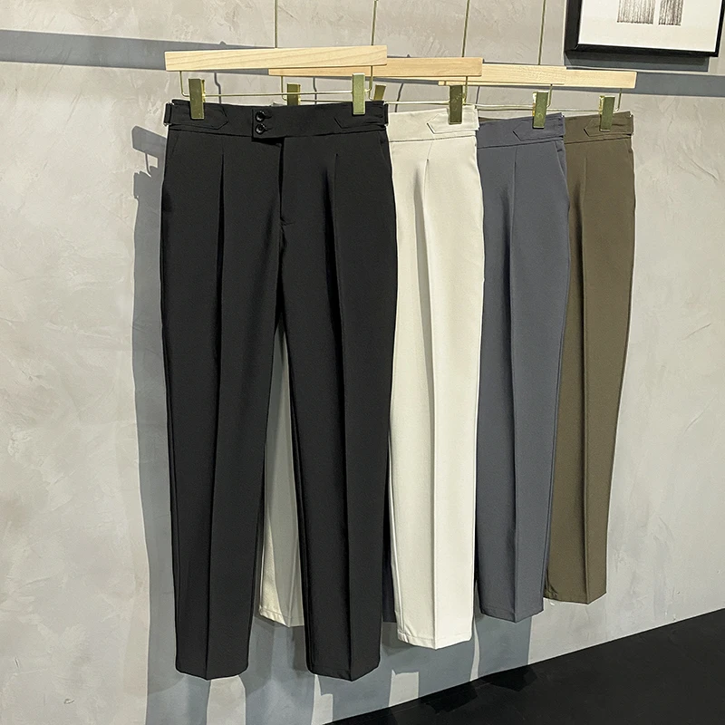 Naples Men's Thickened Straight Leg Pants Draped Loose Casual Floor-Length High Street Style Spring Autumn Cool Pure Color