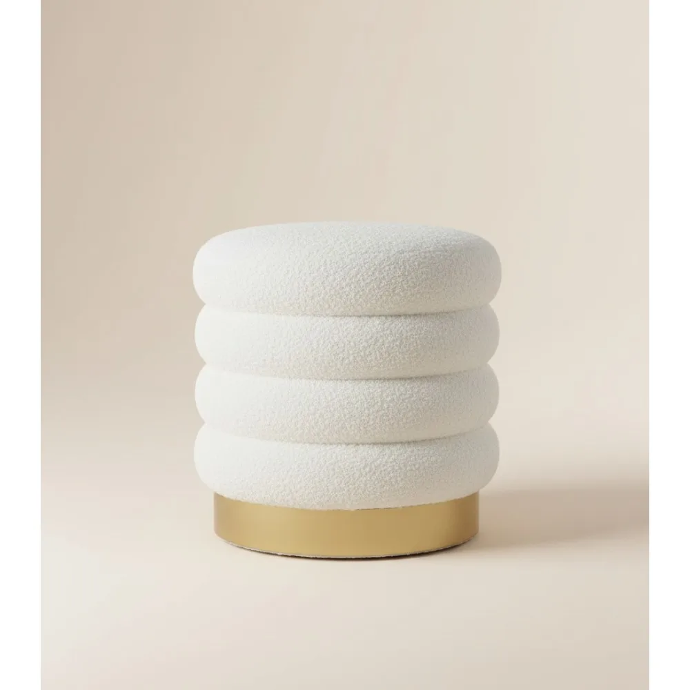 

Modern Round Velvet Ottoman Stool with Gold Base 16 Inch Upholstered Footrest for Living Room Bedroom Decor