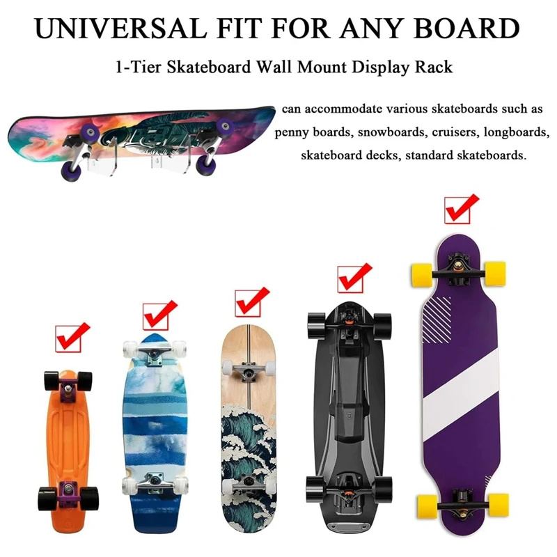 1 Pairs Skateboard Wall Mount Acrylic Skate Board Wall Holder Display Rack Indoor Floating Skateboard Storage Holder, Durable