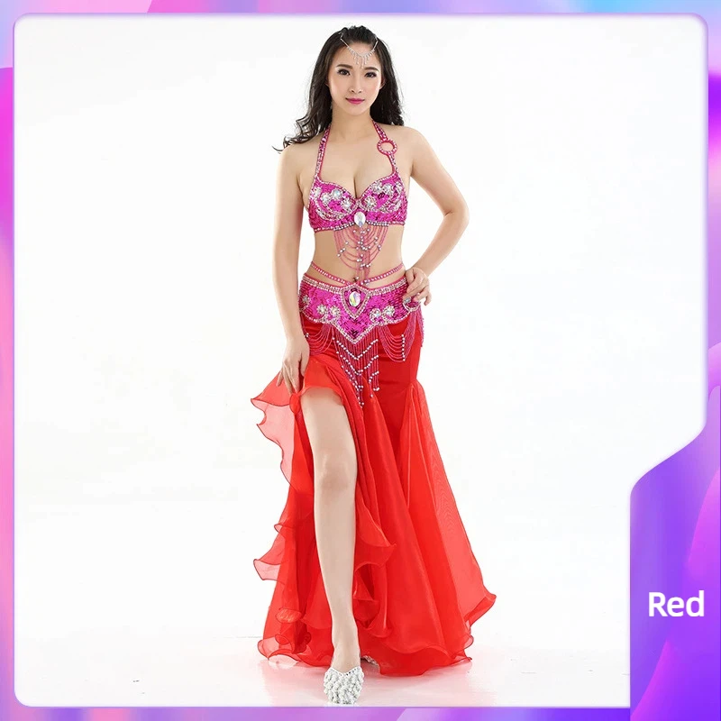 

Belly Dance Set Belly Dance Stage Performance Costume Velvet Skirt Oriental Dance Performance Set for Women Bra+Belt+Skirt 3pcs
