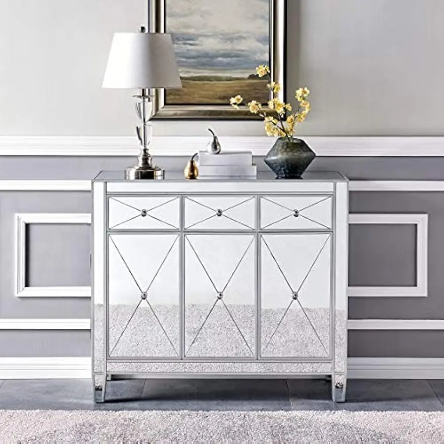 Mirage Cabinet, Mirrored with matte silver trim.