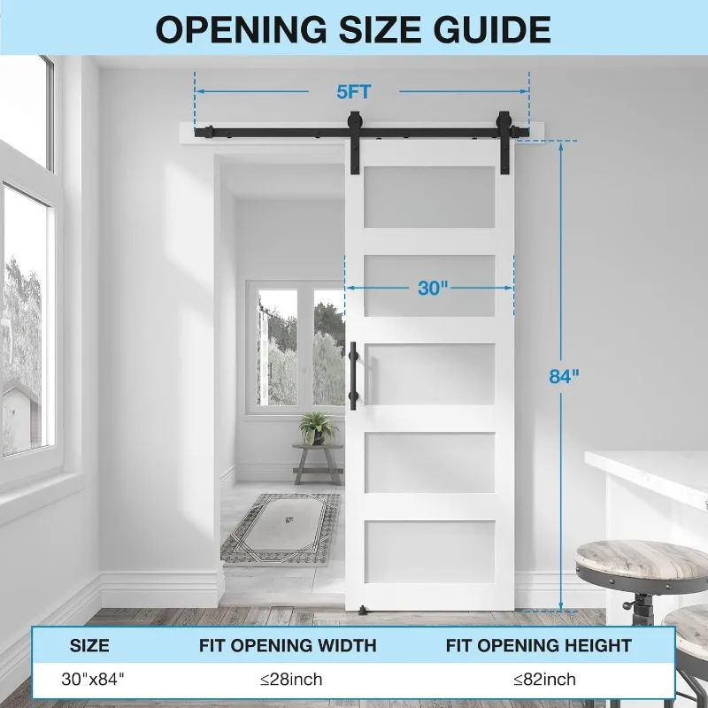 30in x 84in 5-Panel Sliding Glass Barn Door with 5ft Hardware Kit Included, Easy Assembly with Pre-Drilled Holes, Waterproof