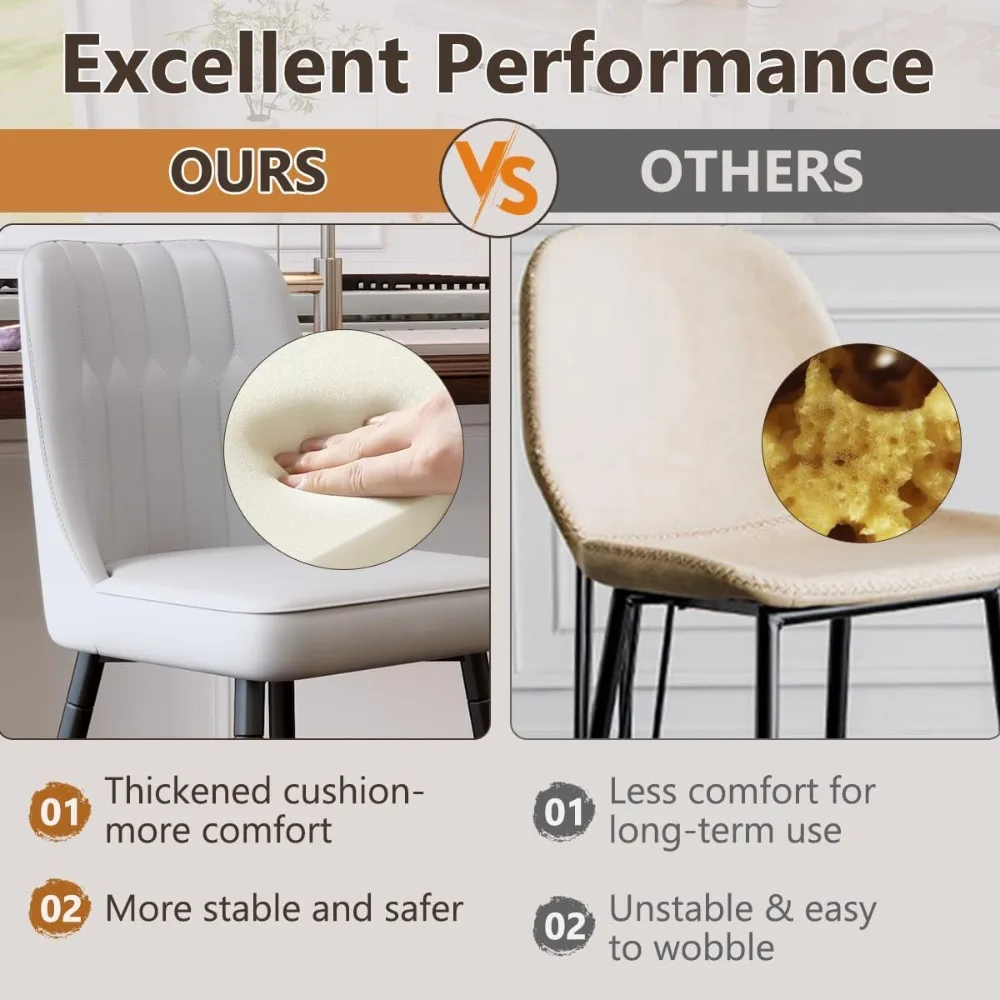 Counter Height Bar Stools Set of 4,Modern Bar Stools Set of 4,Light Grey Faux Leather Barstools with Back and Footrest.