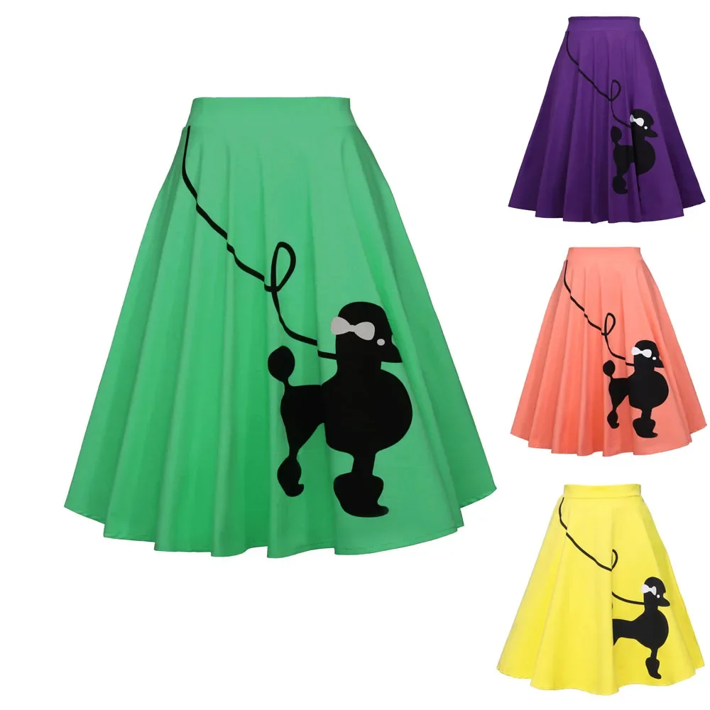 Kids Poodle Skirts Anime Cartoon Print A-line Mid Length Skirt 50s 60s Girls Vintage Cosplay Costume Spring Summer Theme Party