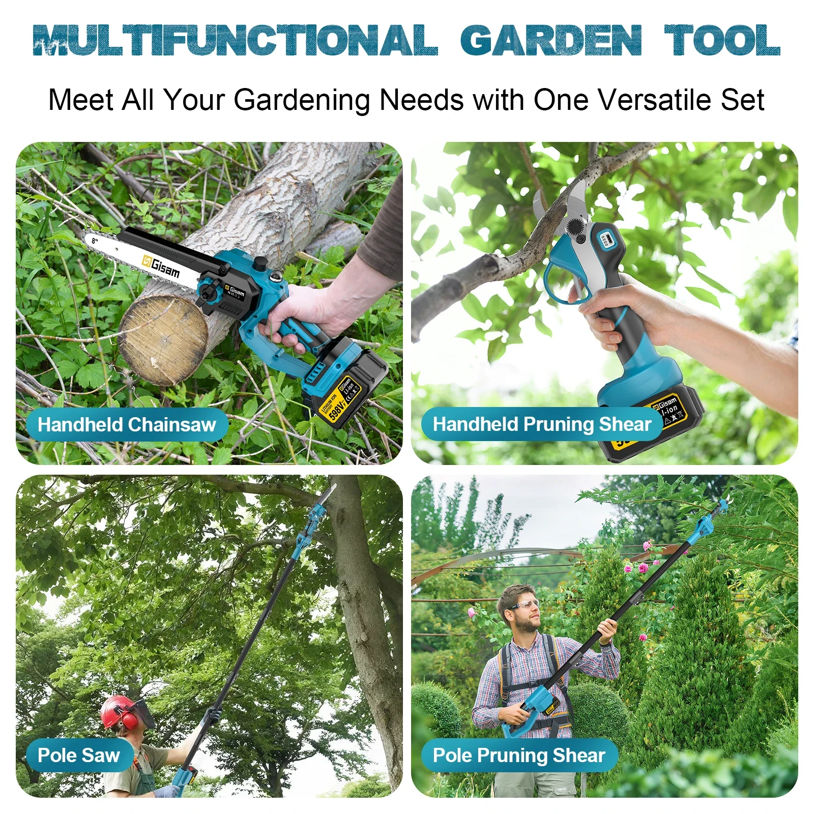 

Gisam 4 in 1 Brushless High Branch Saw Chainsaw & Pruning Shears Garden Tool With Telescoping Pole For Ma 18v Battery Pin