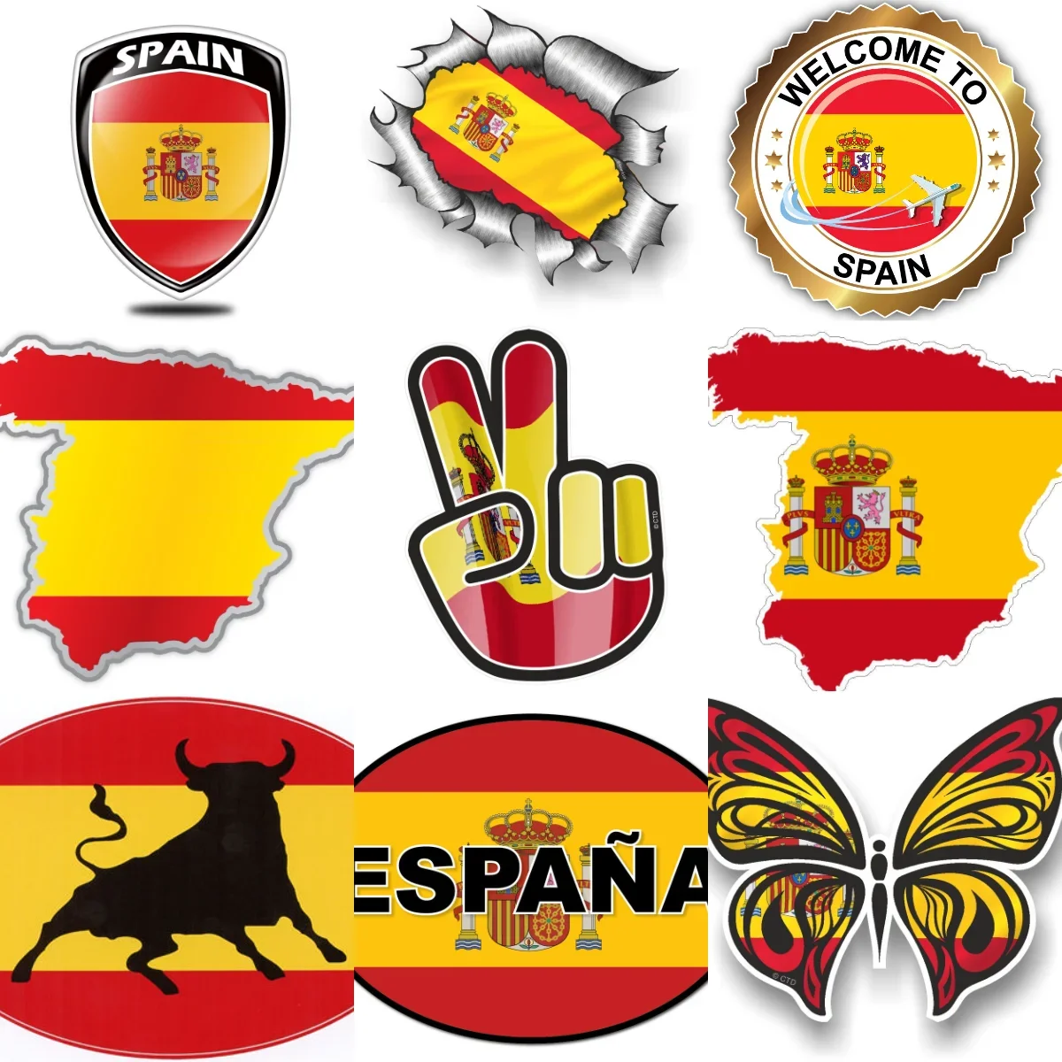 

E Spain Flag Map Emblem Creative PVC Stickers for Car Bicycle Van Helmet Wall Window Fridge Table Decoration Accessories
