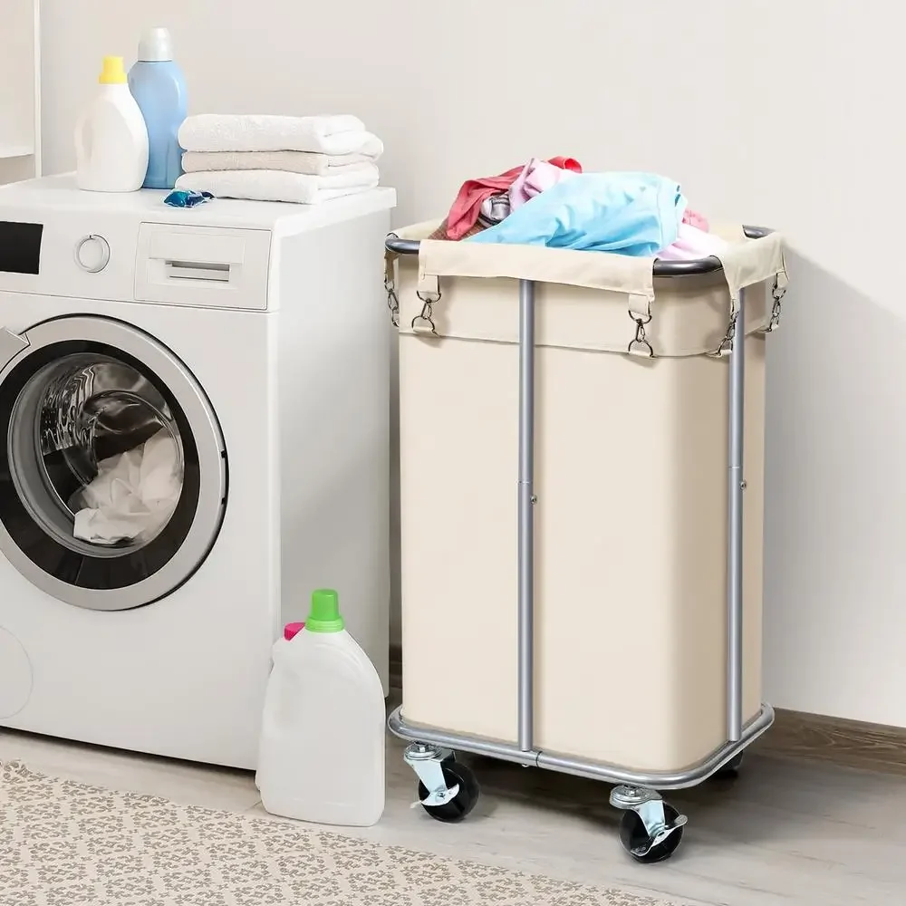 Portable Laundry Hamper with Wheels Sturdy Steel Frame Easy Assembly 100L Capacity