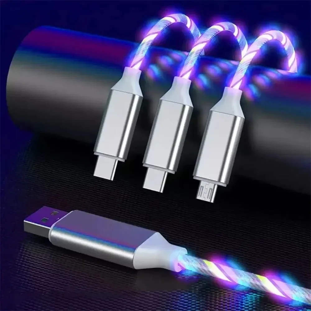 3in1 Luminous USB Type C Cable Fast Charging Cable Cord Glowing LED Cable for iPhone Samsung Xiaomi image 2