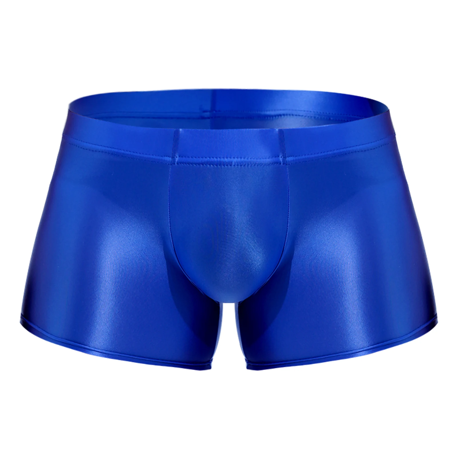 Mens Glossy Boxer Briefs Swimwear Sexy Low Rise Oil Smooth Tight Boxers Shorts Underwear Solid Color Swimming Trunks Underpants