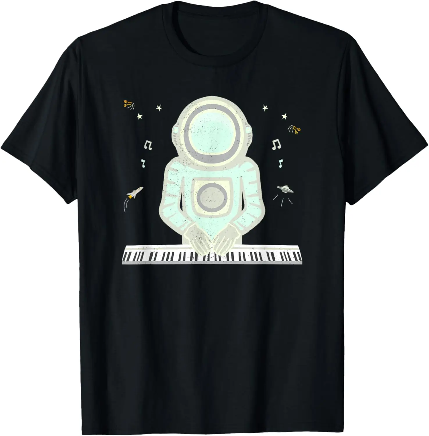 Musical Astronaut Playing The Keyboard Outer Space Graphic T-Shirt