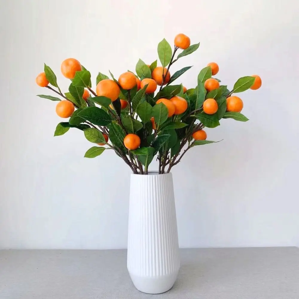 Artificial Tangerine Branches Simulation Orange Branch Kumquat Lifelike Fake Fruit Flower Props with Green Leaves for Decorative