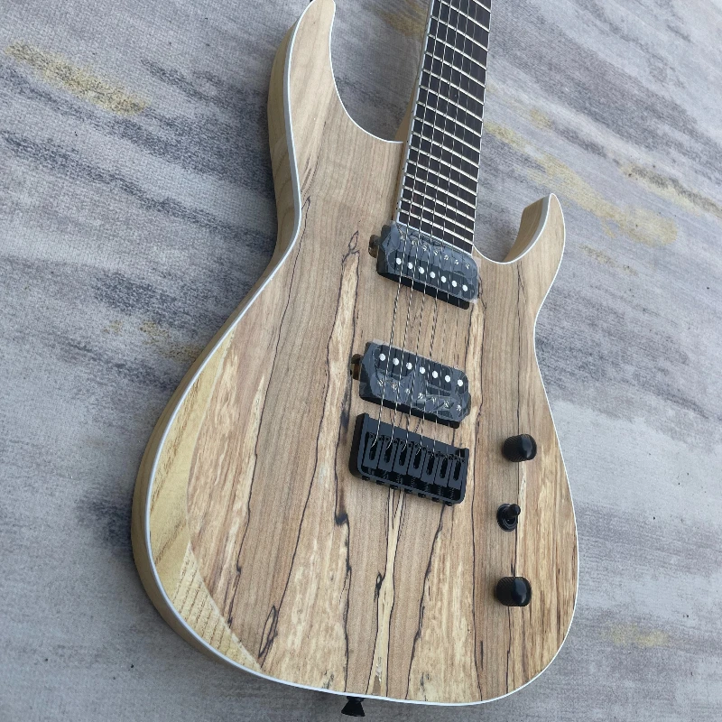 Natural Spalted Wood Double Cut Electric Guitar Dual Humbuckers String Thru Bridge Modern Solid Body 7-string Free Shipping