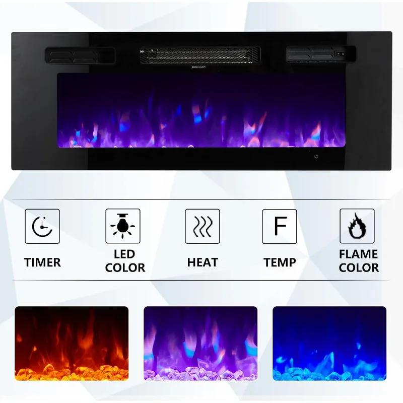 AMERLIFE Floating TV Stand with 36" Electric Fireplace, High Gloss Finish Wall Mounted Fireplace Entertainment Center