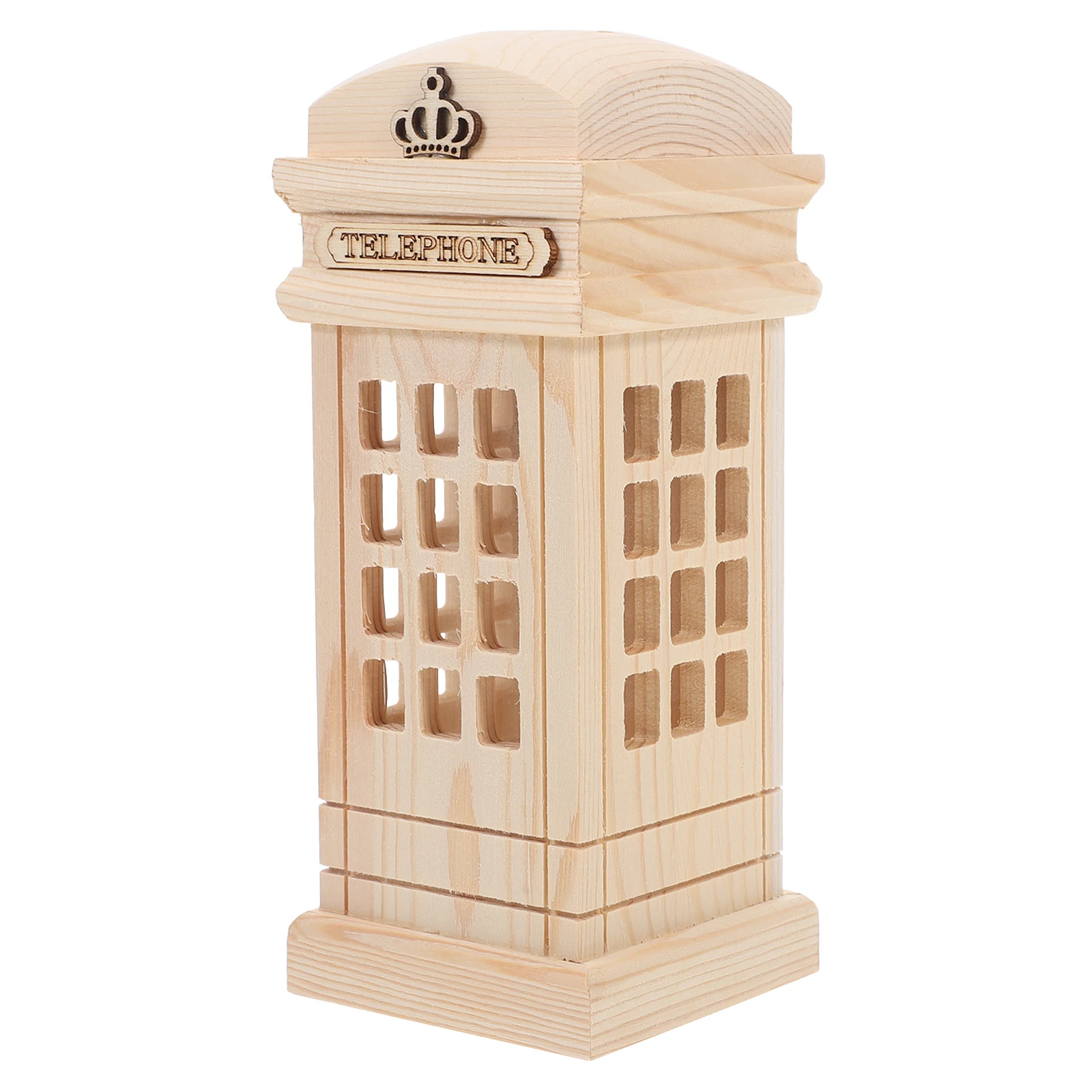 Currency Telephone Booth Money Bank Child Piggy Banks for Kids Wood Coin Storage Jar