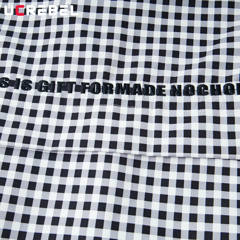 Contrast Paneled Plaid Jacket Mens Letter Embroidery Autumn Streetwear Stand Collar Long Sleeve Windbreaker Man