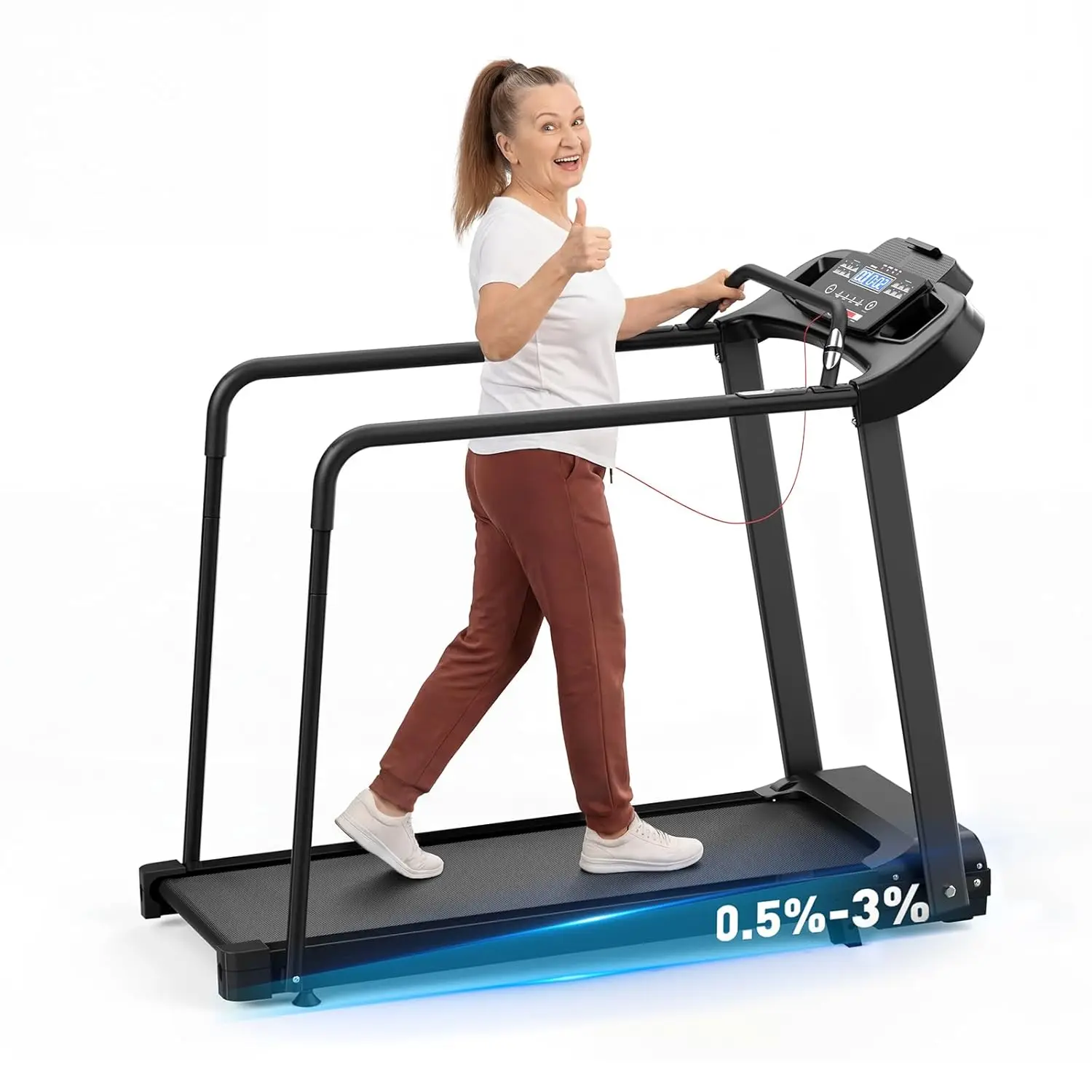 

Senior Walking Treadmill with Long Handrails Heart Rate Monitor Wide Belt 2.5HP 300LBS PAD Stand Cup Holder Home Use, Custom