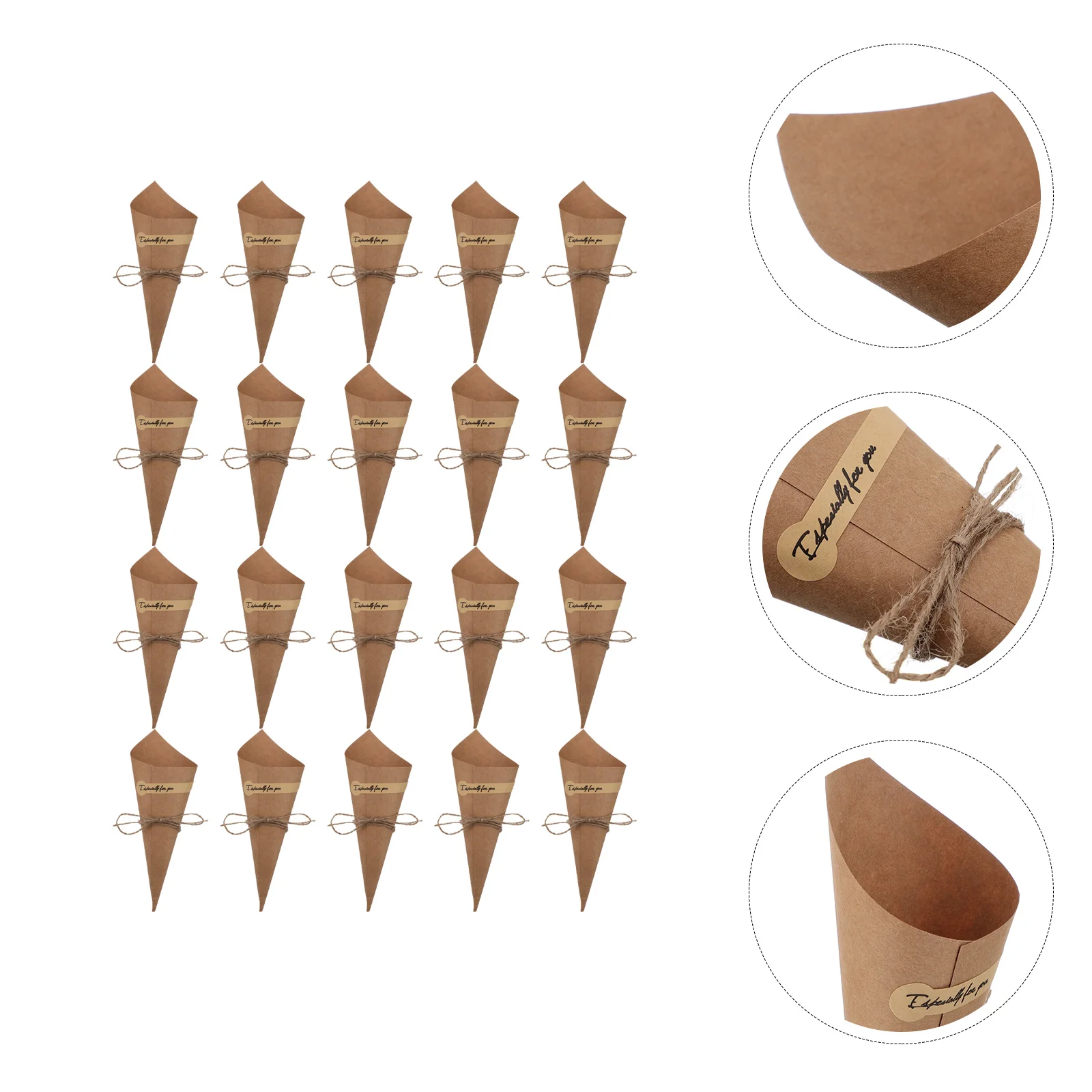 50 Pcs Cone Cake Tube Gift Boxes Paper Cones Kraft Food Ice Cream Candy Rope Flower