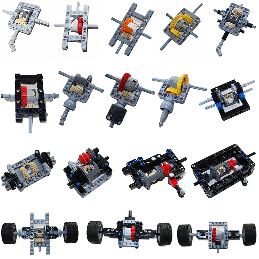 ビルディングブロックドライブカーフロントバックサスペンションステアリングシステムディファレンシャルギアセルフロックレンガMOCテクニカルパーツ