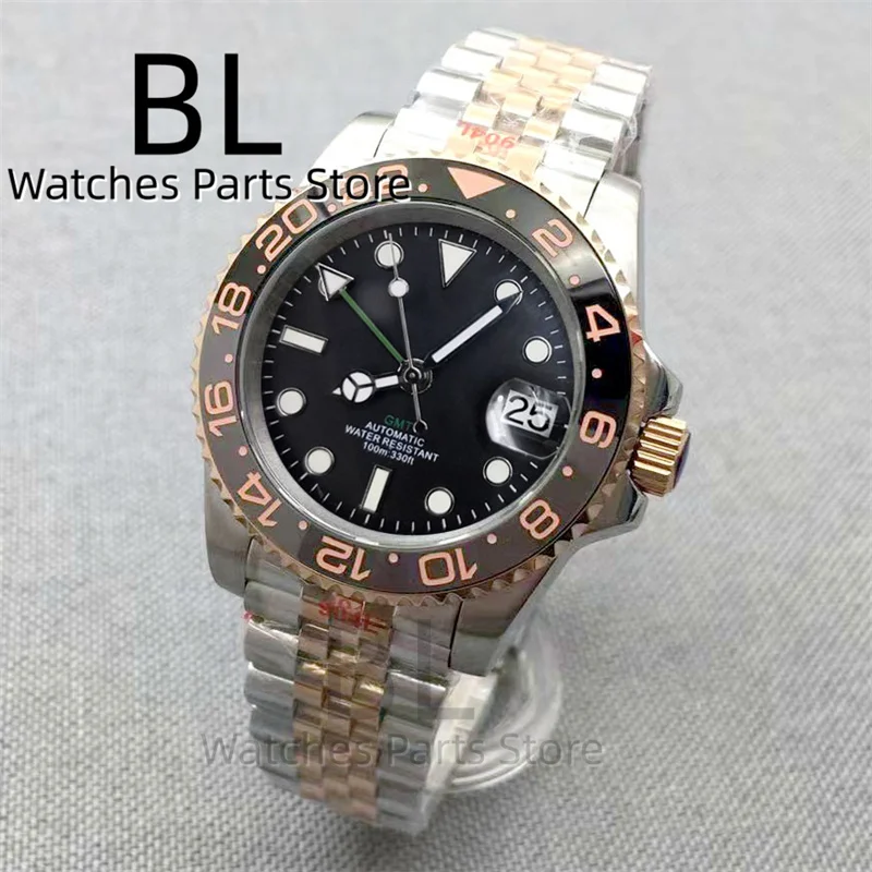 BLIGER 40 mm NH34 GMT-Uhr für Herren mit schwarz-grauer Keramiklünette, Saphirglas, grüne GMT-Zeiger, grüner GMT-Text, Jubilee-Armband 7