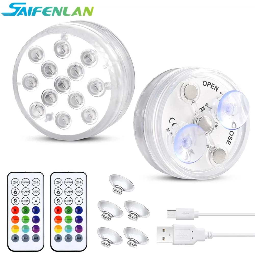 

USB Rechargeable Submersible Swimming Pool Light RGB Led Night Light with Suction Cup RF Control Outdoor Garden Underwater Lamp