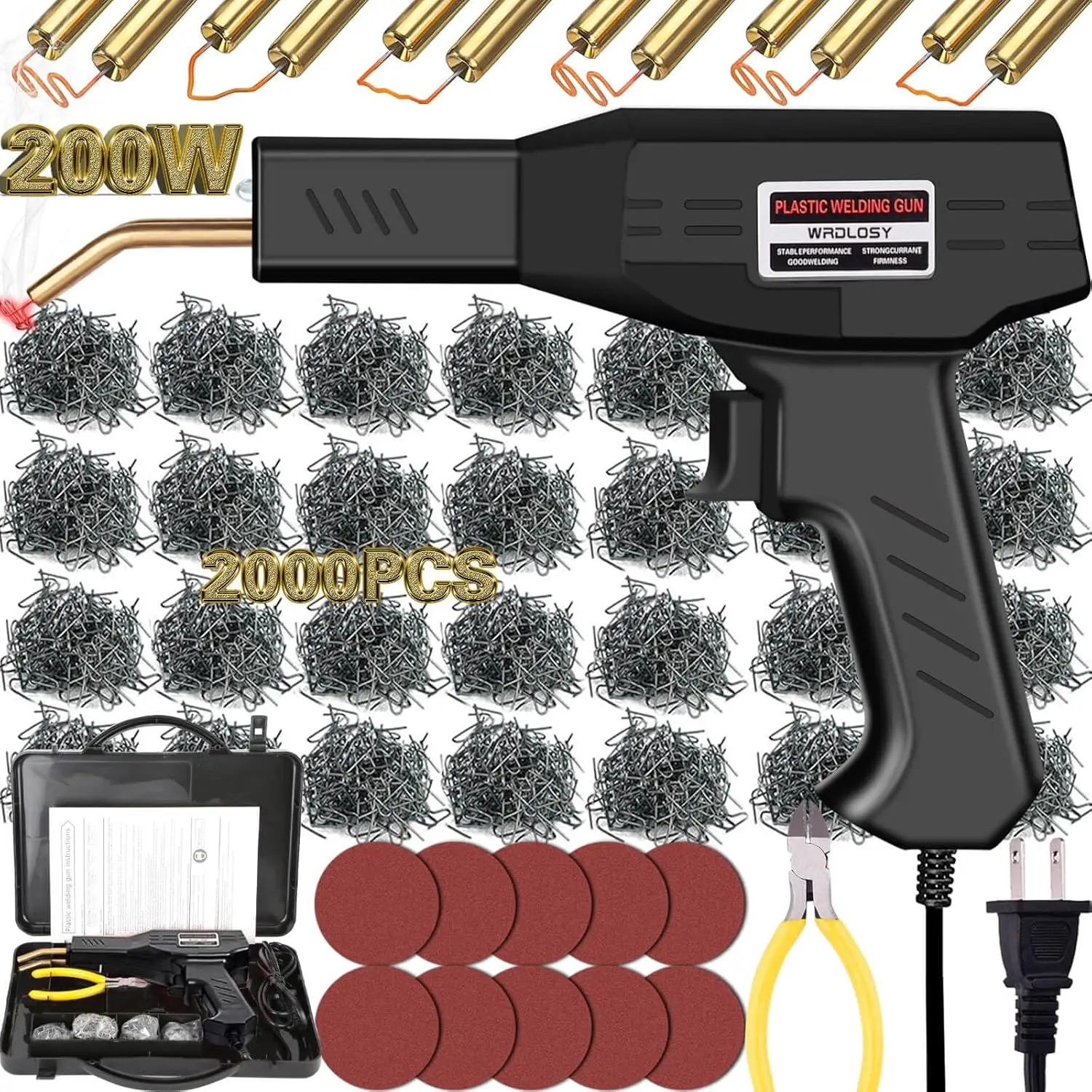 

Набор для сварки пластика 200 Вт с 2000 скобами, наждачной бумагой, плоскогубцами и кейсом для ремонта автомобильных бамперов — прост в использовании