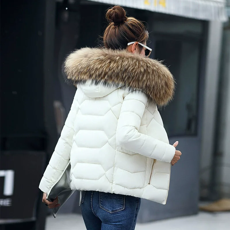 Female Coat Autumn With Fur Collar Hooded Cotton Padded Winter Jacket Women Short Outwear Basic Jacket
