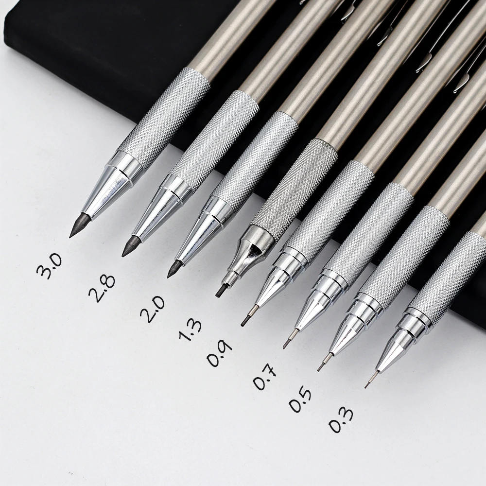 0,3/0,5/0,7/0,9mm Metall-Druckbleistifte-Set mit 2B Minen-Nachfüllungen, Rutschfester Automatikbleistift für Schule und Schreibwaren – Detail 5