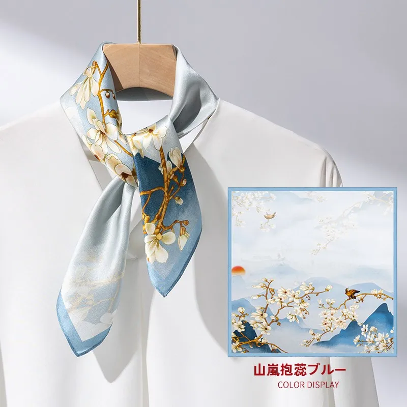 エレガントな小さな正方形のシルクスカーフ女性用-00-桑シルクプリントスカーフ首保護装飾薄い襟スカーフ