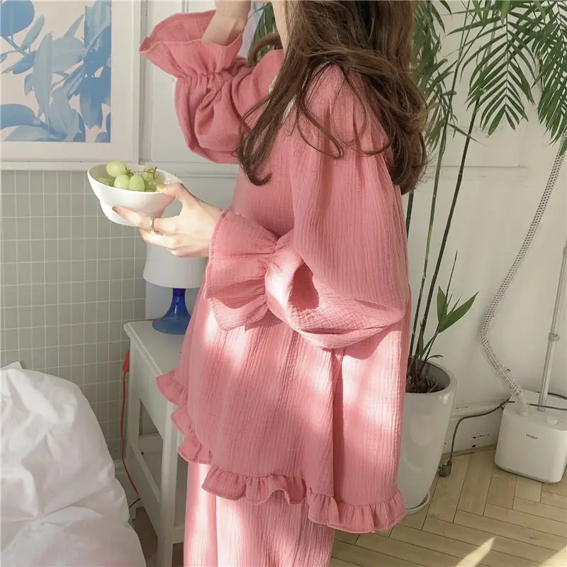 Pajama Sets Women Solid Ruffles Creativity Lovely Age-reducing All-match Korean Style Leisure Trendy Simple Home Prevalent Lace