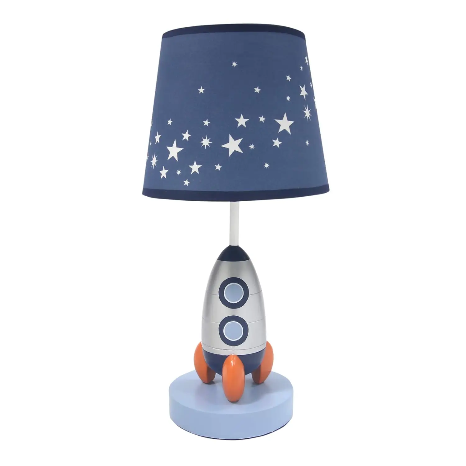

Blue Silver Rocket Ship Nursery Lamp with Shade and Bulb for Kids Room Decor