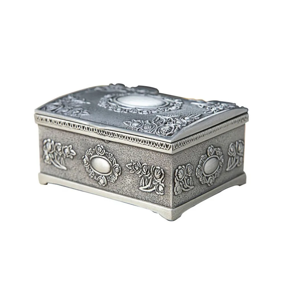 Kirsite 레트로 금속 보석 상자, 실버 홈 장식, 빈티지 꽃 조각 상자, 신제품