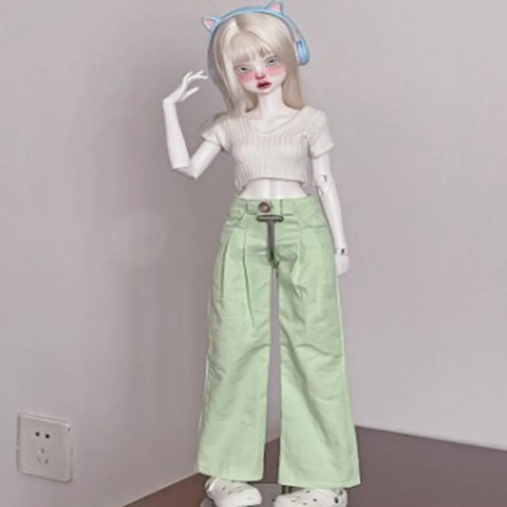 

Fashion Wide Leg Pants T-shirt Dolls Accessories Casual Wears Doll Princess Clothes Kids Toys Tops Trousers for 1/4 BJD Dolls